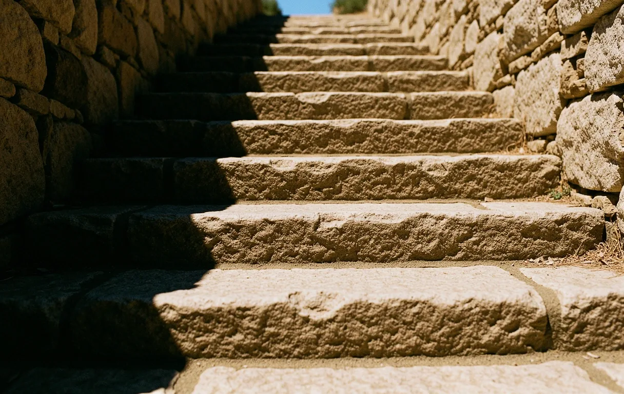 Heavy stone architecture in shadows